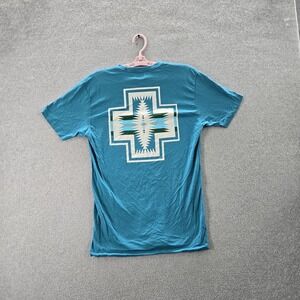 Pendleton Men Shirt M Teal Geometric Cross Logo Short Sleeve